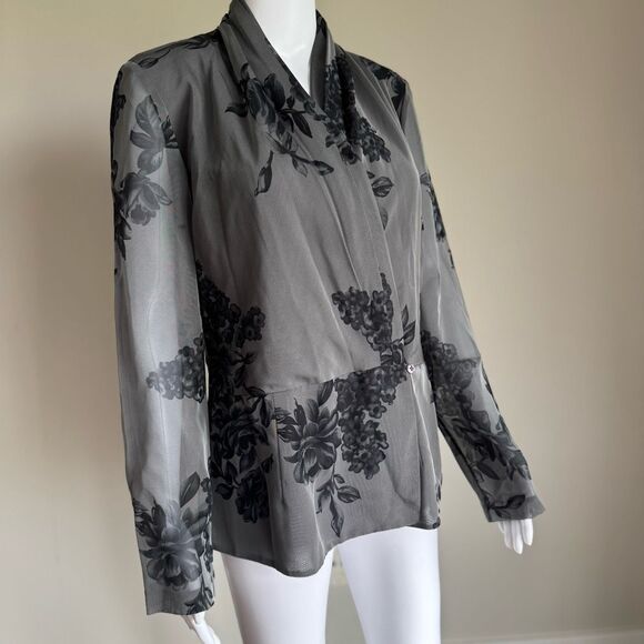 Dana Buchman Floral Silk Sheer Side Button Top Size 10 - Picture 6 of 10